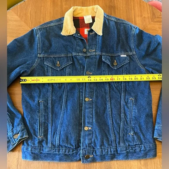 Vintage Carhartt Denim Jacket JF878 Men Buffalo Plaid Lined 100 Year USA - Picture 6 of 9